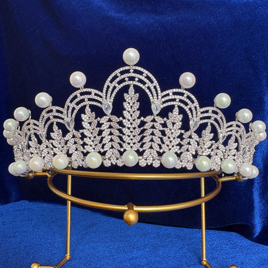 The Fermoy British Royal Wedding Tiara Pearl Vintage Queen Style Elegant Bridal Headpiece Luxury CZ Handcrafted Victorian Bridal Diadem