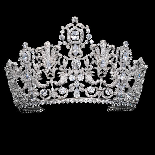 Victorian Empire Diadem Royal Court Tiara Regal Style Full CZ High Tiara Statement Grand Large Luxury Pageant Crown Dramatic Ball Headpiece