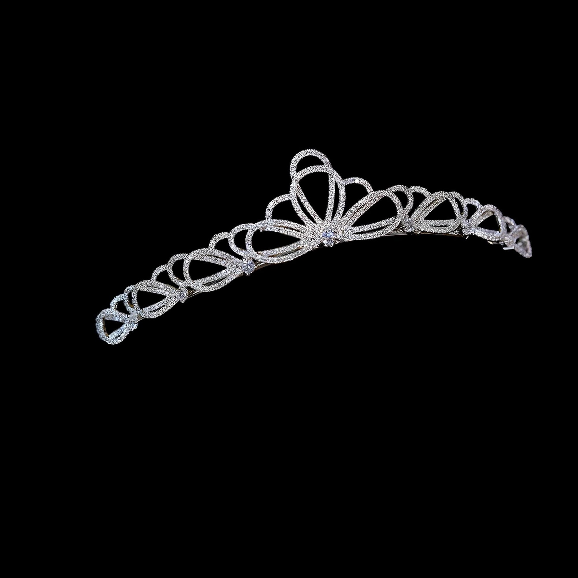 Delicate Ribbon Elegant Dainty Modern Minimal Bridal Tiara Bow Wedding Crown Full CZ Diamond Luxury Handmade Headpiece for Minimalist Bride