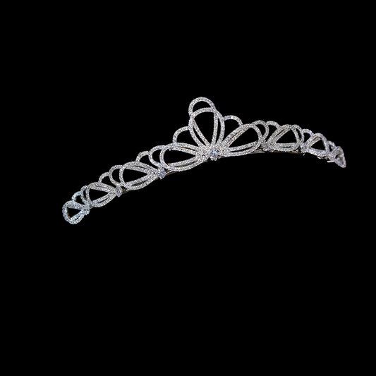 Delicate Ribbon Elegant Dainty Modern Minimal Bridal Tiara Bow Wedding Crown Full CZ Diamond Luxury Handmade Headpiece for Minimalist Bride