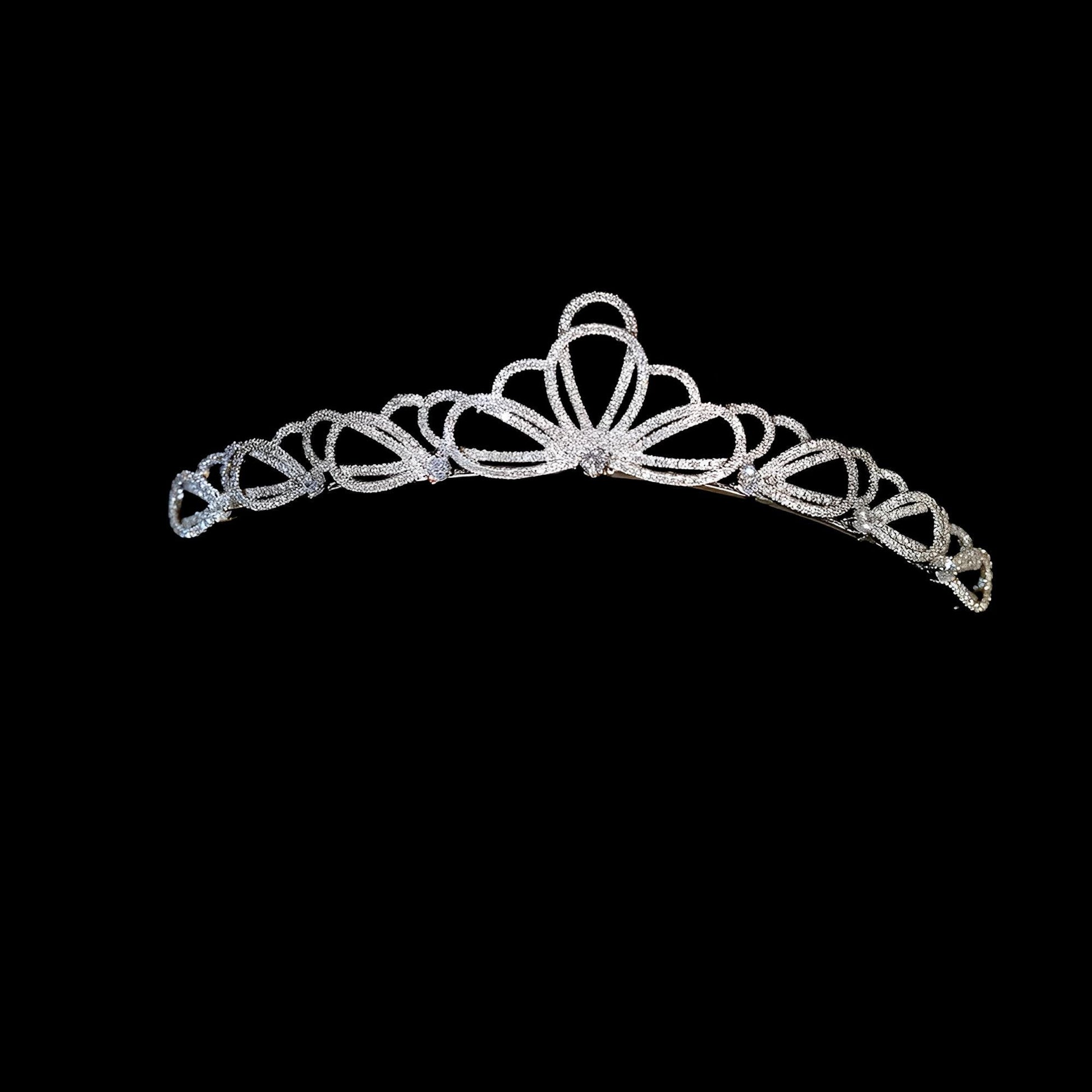 Delicate Ribbon Elegant Dainty Modern Minimal Bridal Tiara Bow Wedding Crown Full CZ Diamond Luxury Handmade Headpiece for Minimalist Bride