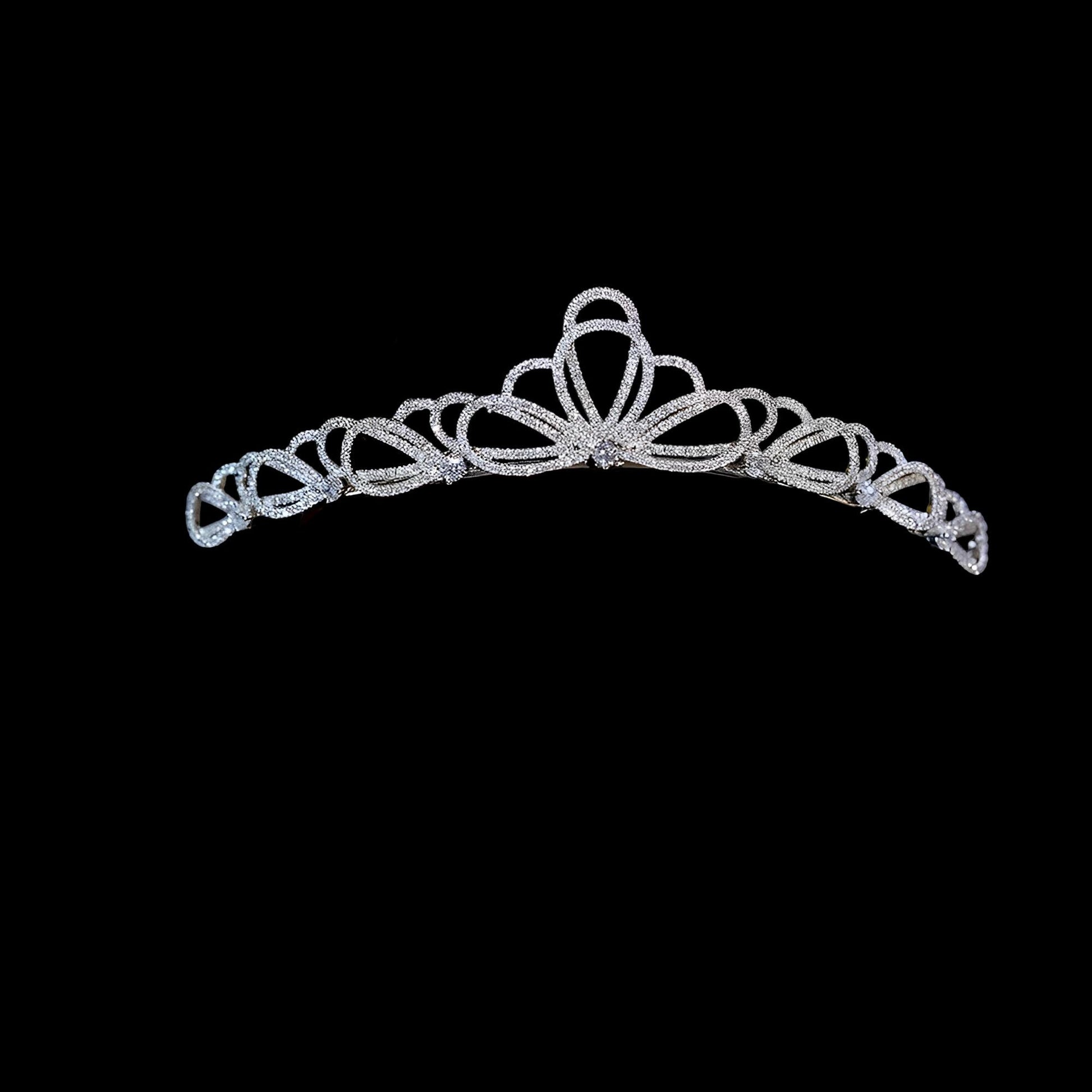 Delicate Ribbon Elegant Dainty Modern Minimal Bridal Tiara Bow Wedding Crown Full CZ Diamond Luxury Handmade Headpiece for Minimalist Bride