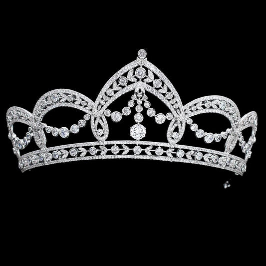 Gothic Luxury Handmade Sparkling Cubic Zirconia Wedding Crown Baroque Bridal Tiara Vintage Queen Style Headpiece for Bride Fairycore Baroque