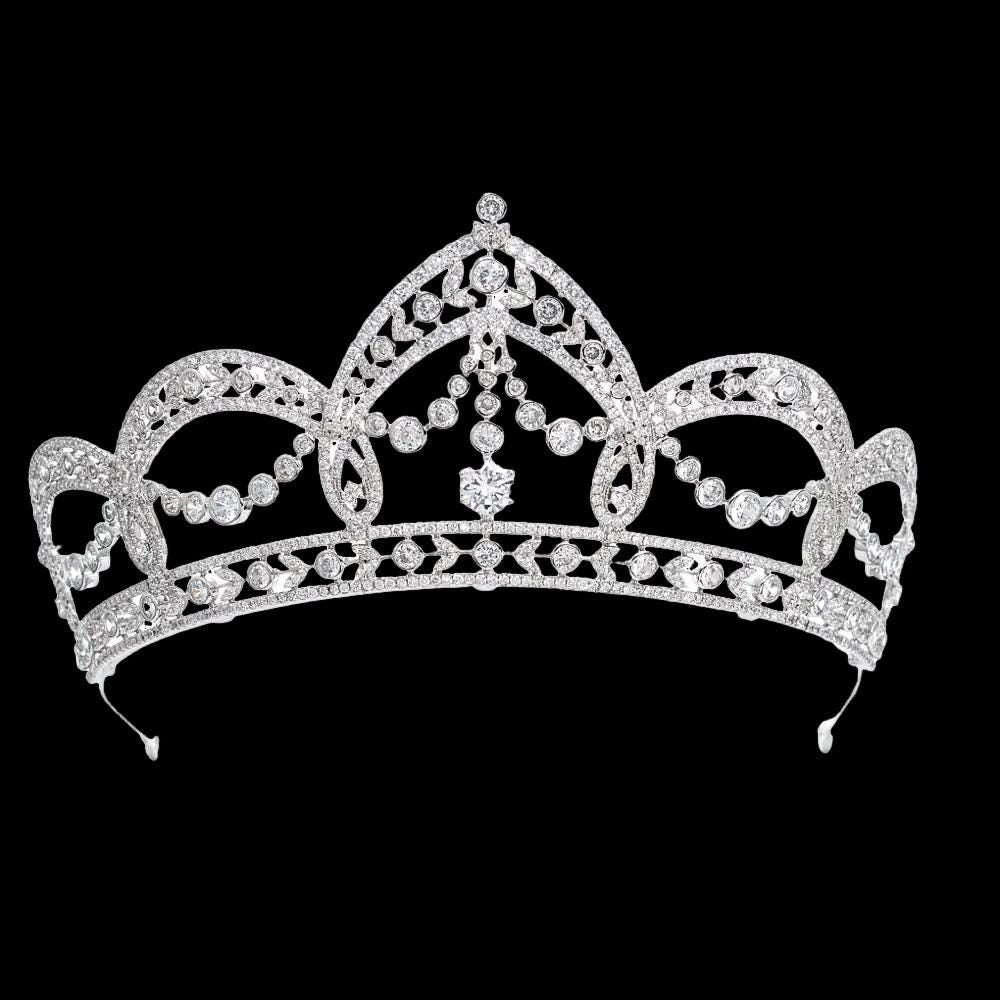 Art Deco Luxury Handmade Sparkling Cubic Zirconia Wedding Crown Baroque Bridal Tiara Vintage Queen Style Headpiece for Bride Baroque