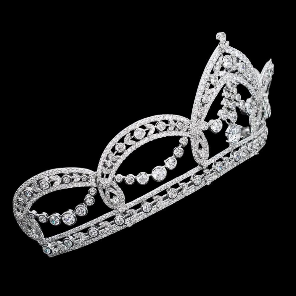 Art Deco Luxury Handmade Sparkling Cubic Zirconia Wedding Crown Baroque Bridal Tiara Vintage Queen Style Headpiece for Bride Baroque