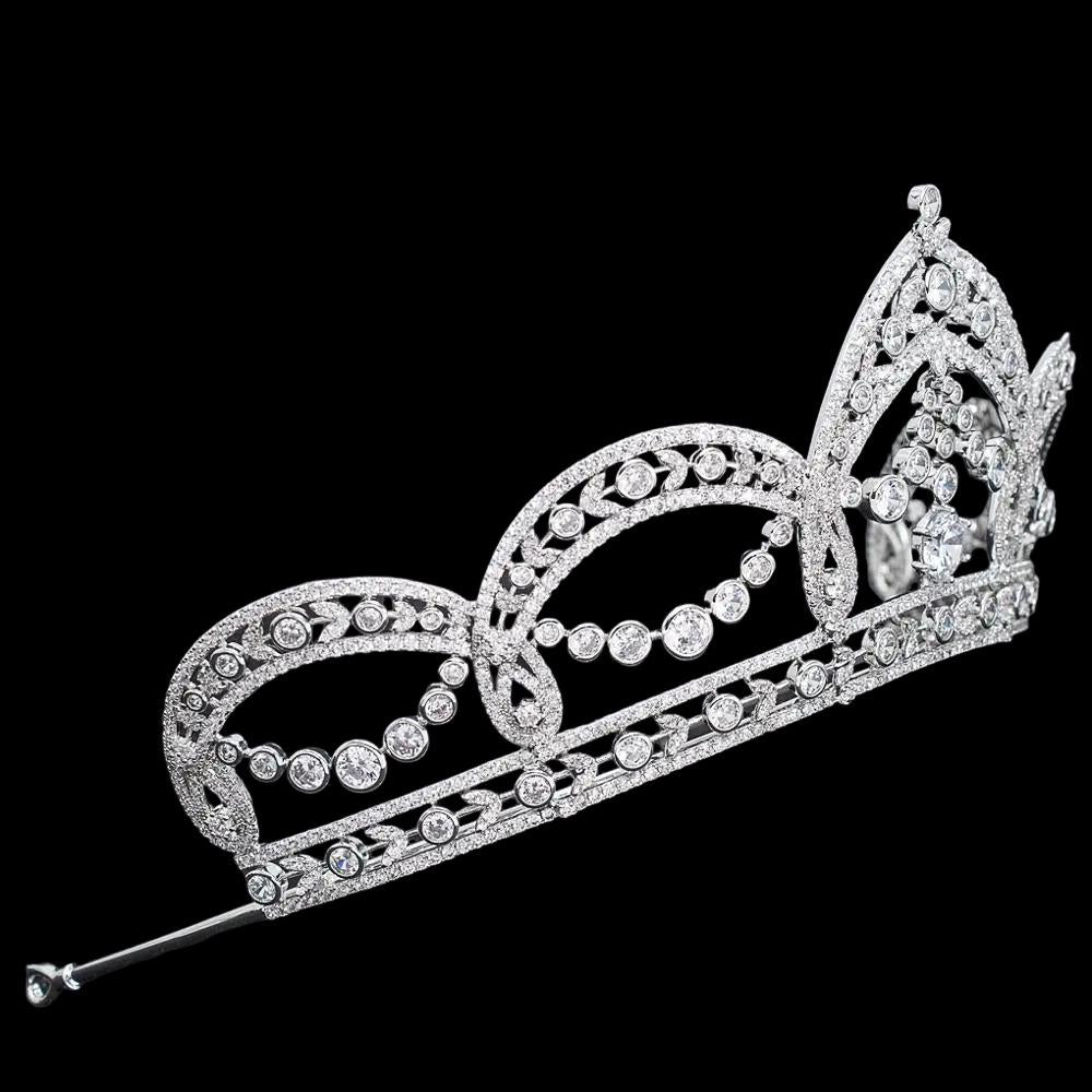 Art Deco Luxury Handmade Sparkling Cubic Zirconia Wedding Crown Baroque Bridal Tiara Vintage Queen Style Headpiece for Bride Baroque