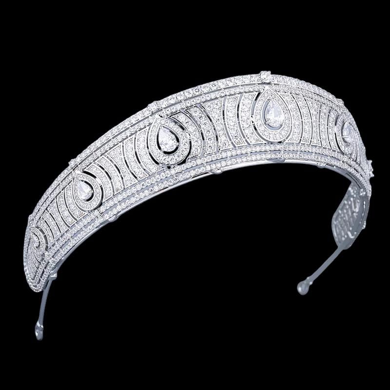 Art Deco Bandeu Tiara Vintage Antique Sytle Statement Wedding Crown Geometric 1920's Bridal Headpiece Ultra Reflective CZ Premium Tiara