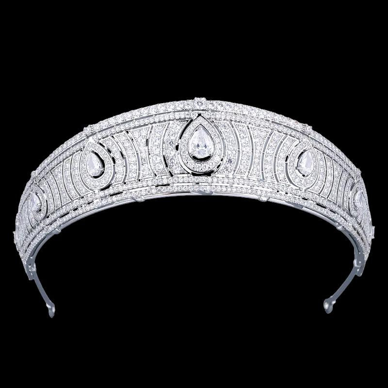 Art Deco Bandeu Tiara Vintage Antique Sytle Statement Wedding Crown Geometric 1920's Bridal Headpiece Ultra Reflective CZ Premium Tiara