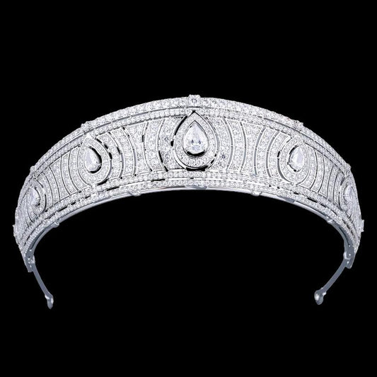 Art Deco Bandeu Tiara Vintage Antique Sytle Statement Wedding Crown Geometric 1920's Bridal Headpiece Ultra Reflective CZ Premium Tiara