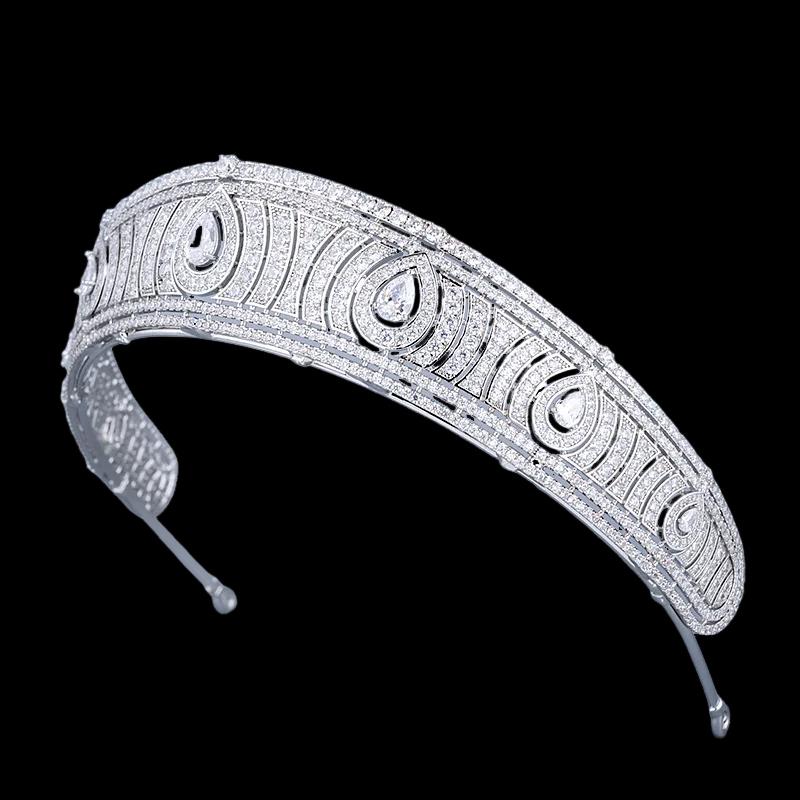 Art Deco Bandeu Tiara Vintage Antique Sytle Statement Wedding Crown Geometric 1920's Bridal Headpiece Ultra Reflective CZ Premium Tiara