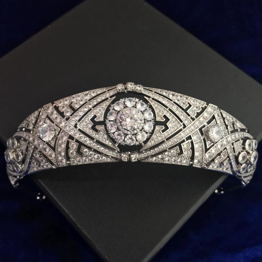 Full Cubic Zirconia Wedding Bandeu Tiara Art Deco Luxury Bridal Crown Elegang Princess Style