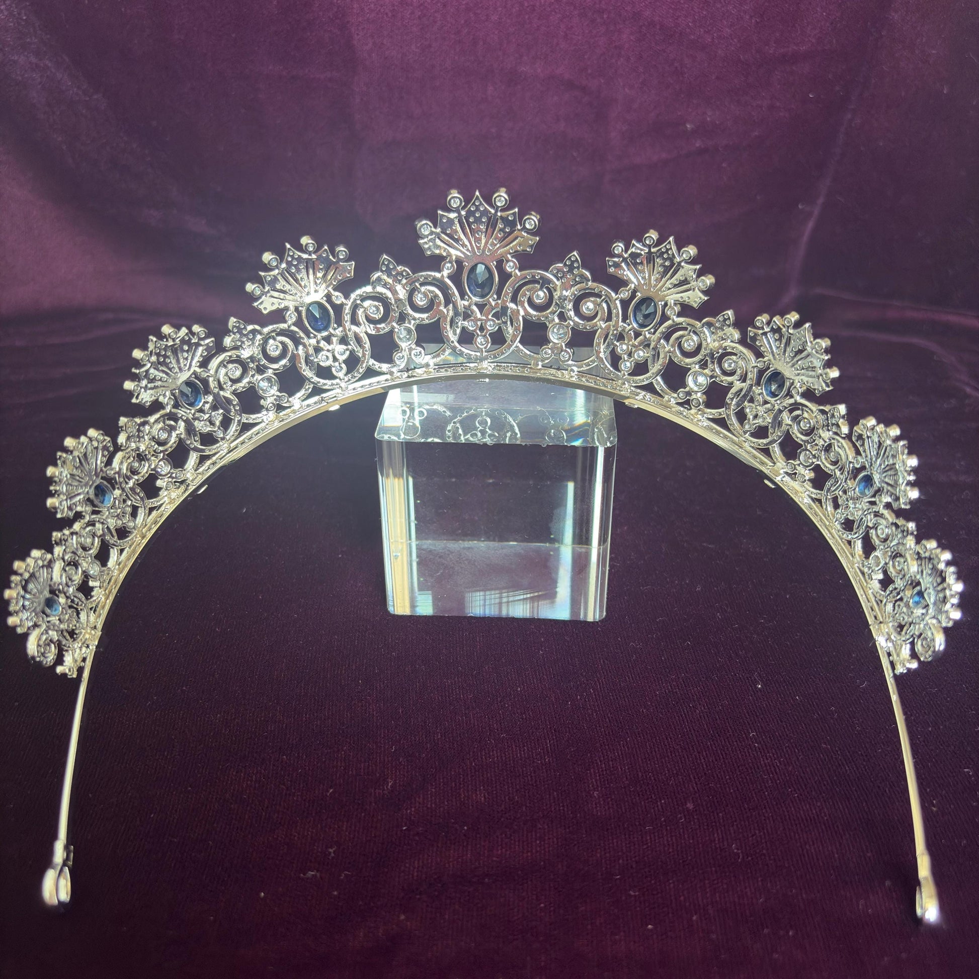 Something Blue Bridal Crown Navy Royal Blue Gem Sapphire Color Silver Wedding Tiara Elegant Luxe Headpiece for Bride Princess Diadem