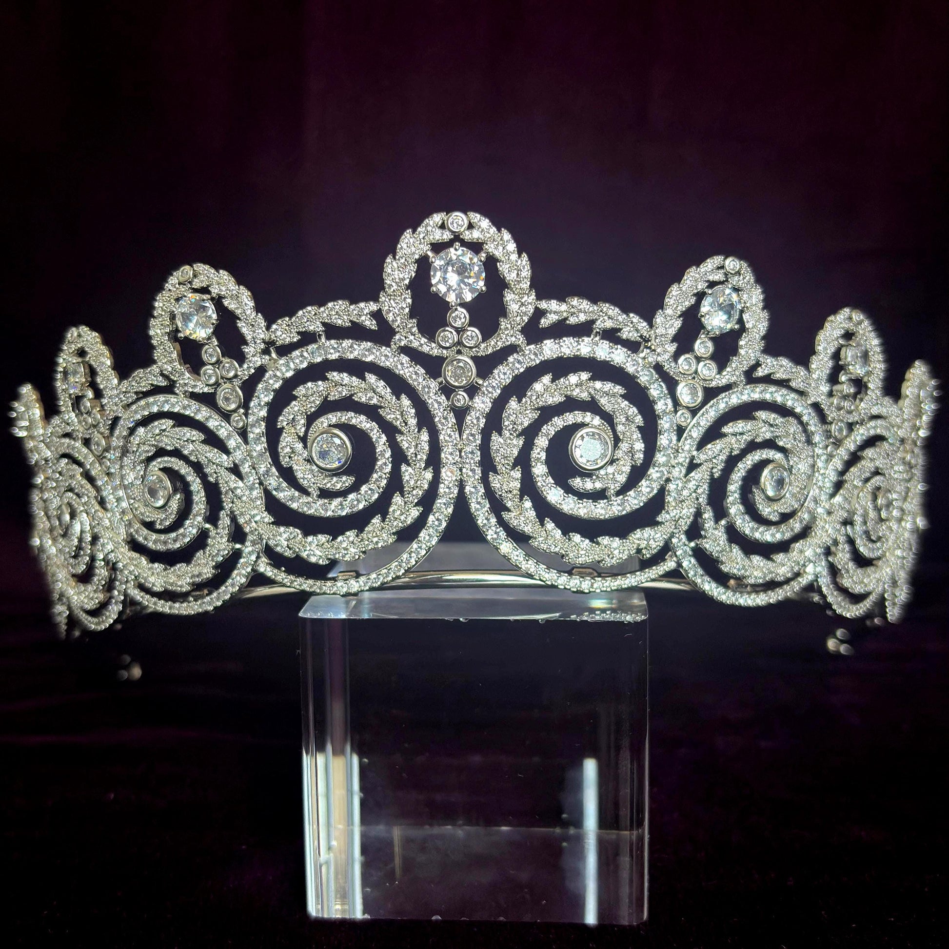 Art Nouveau Glamorous Silver Filigre Swirl Sprial Wedding Tiara for Bridal or Pageant Cubic Zirconia Handmade Regal Crown