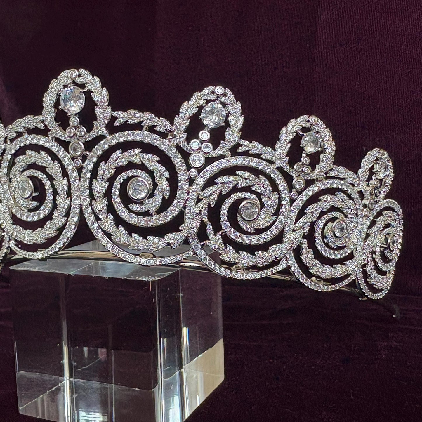 Art Nouveau Glamorous Silver Filigre Swirl Sprial Wedding Tiara for Bridal or Pageant Cubic Zirconia Handmade Regal Crown