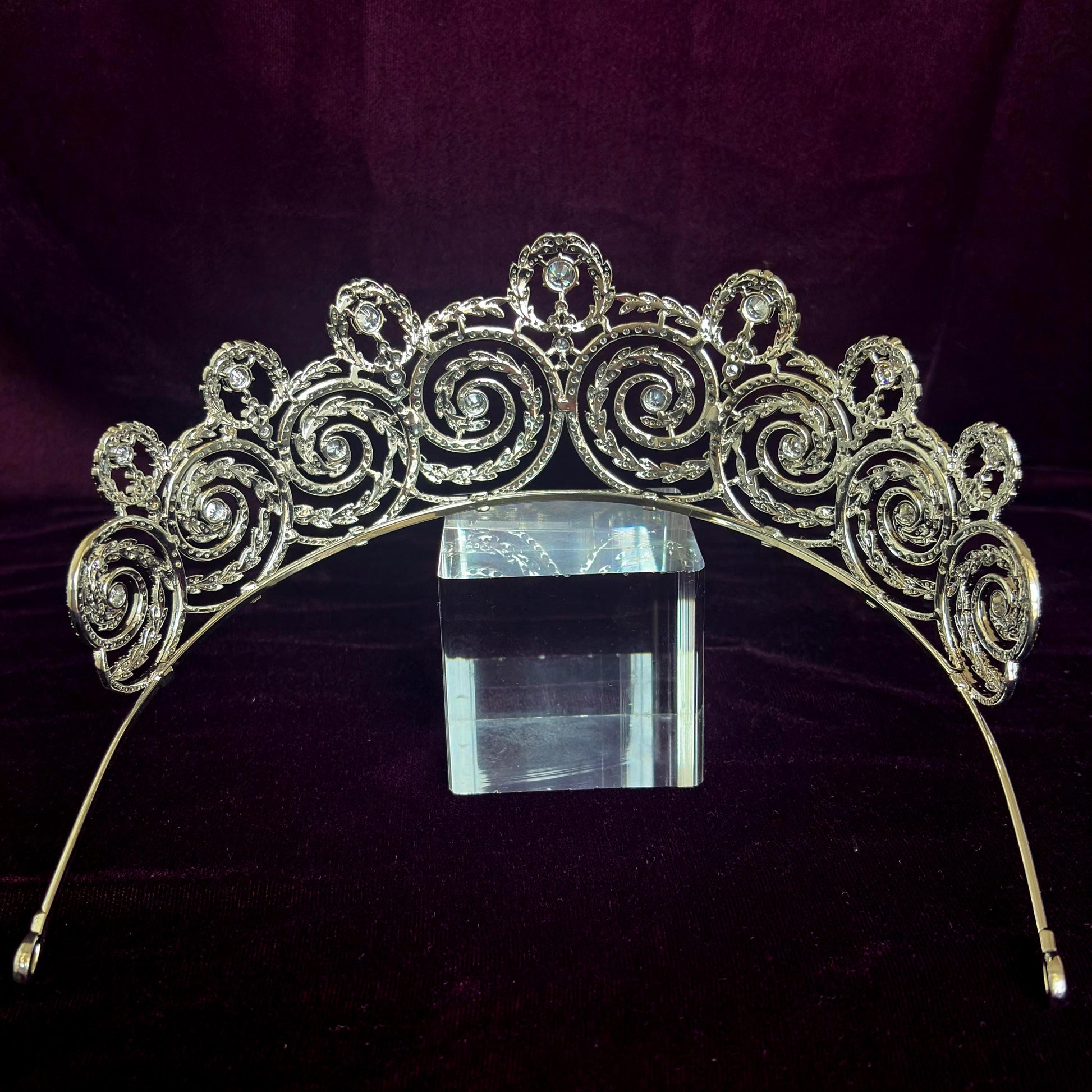 Art Nouveau Glamorous Silver Filigre Swirl Sprial Wedding Tiara for Bridal or Pageant Cubic Zirconia Handmade Regal Crown