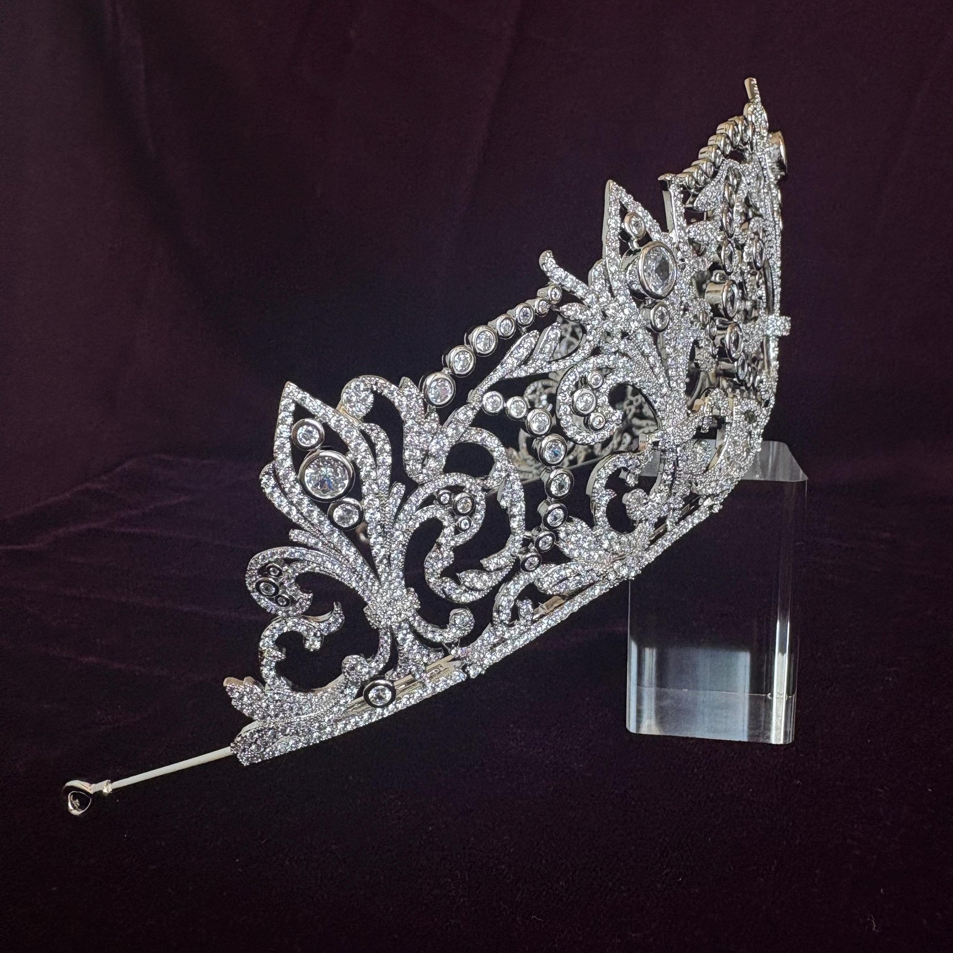Baroque Bridal Tiara Fleur de Lis Wedding Crown Silver Queen Headpiece Luxury Vintage Big High Regal Diadem Cathedral Classic Wedding