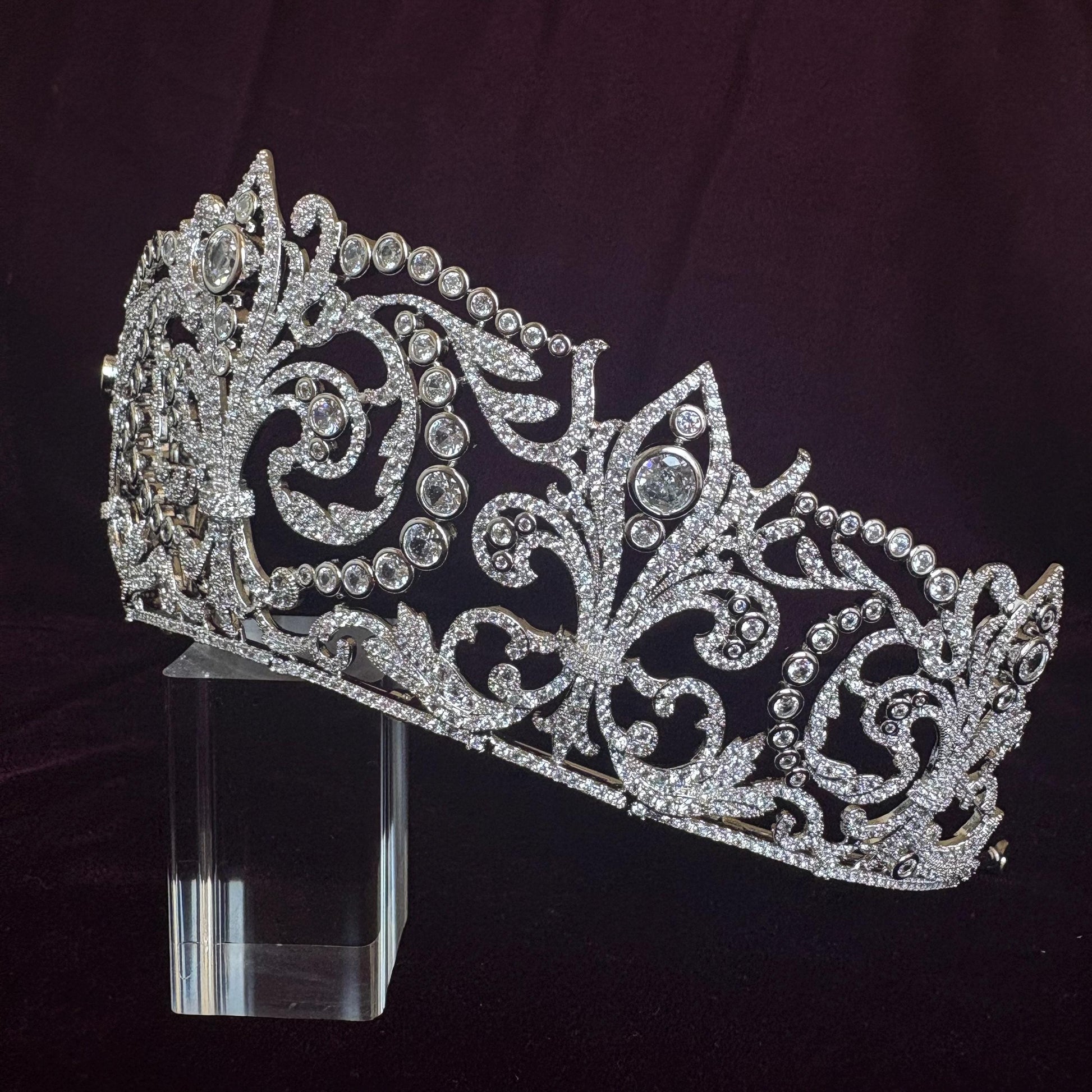 Baroque Bridal Tiara Fleur de Lis Wedding Crown Silver Queen Headpiece Luxury Vintage Big High Regal Diadem Cathedral Classic Wedding