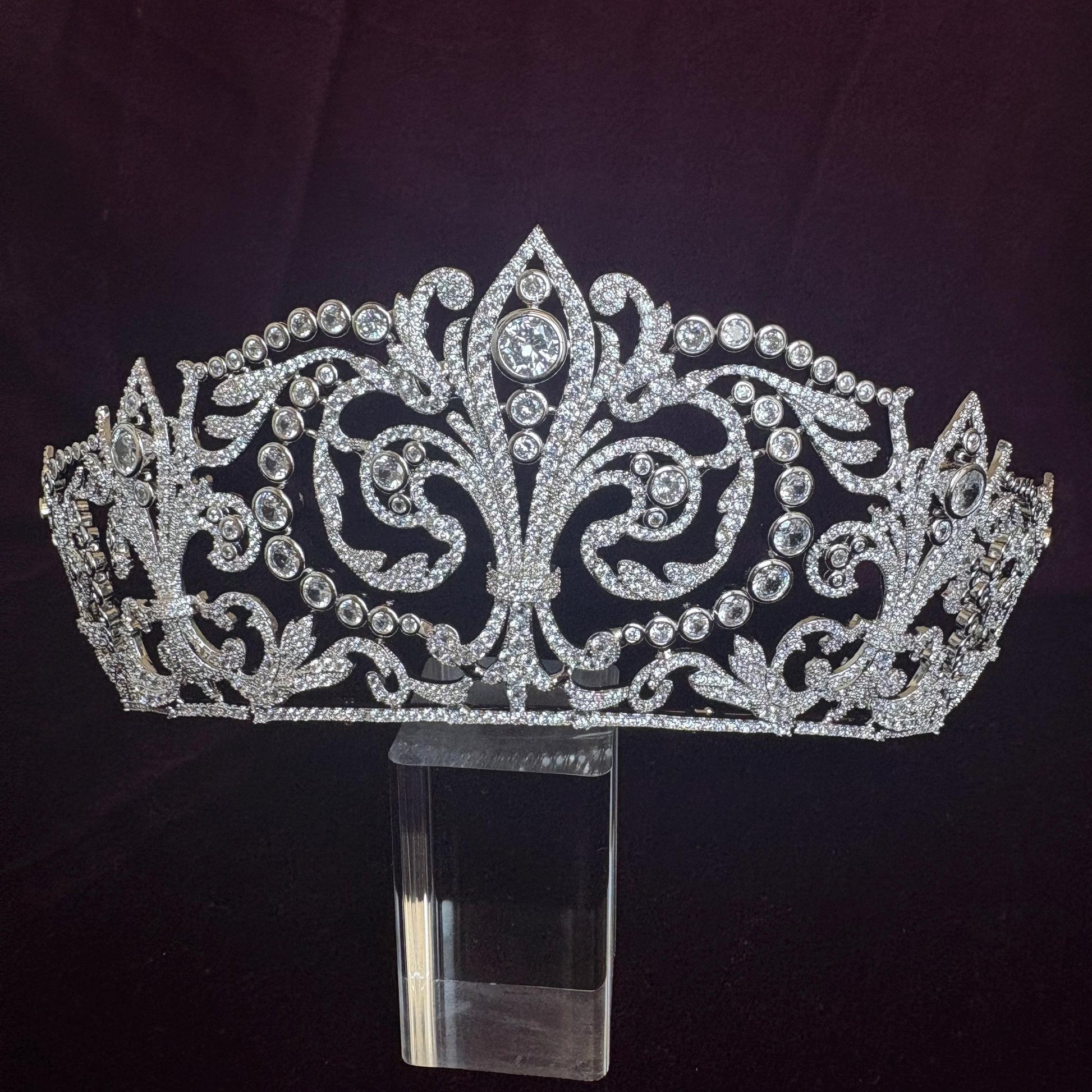 Baroque Bridal Tiara Fleur de Lis Wedding Crown Silver Queen Headpiece Luxury Vintage Big High Regal Diadem Cathedral Classic Wedding