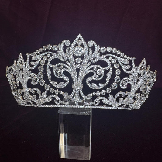 Baroque Bridal Tiara Fleur de Lis Wedding Crown Silver Queen Headpiece Luxury Vintage Big High Regal Diadem Cathedral Classic Wedding