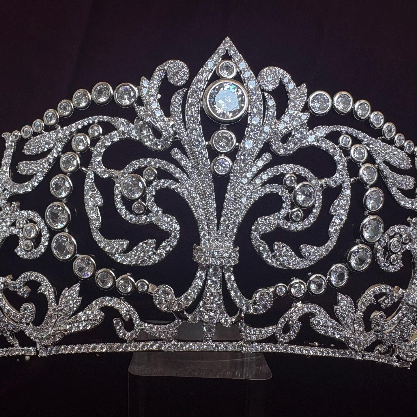 Baroque Bridal Tiara Fleur de Lis Wedding Crown Silver Queen Headpiece Luxury Vintage Big High Regal Diadem Cathedral Classic Wedding