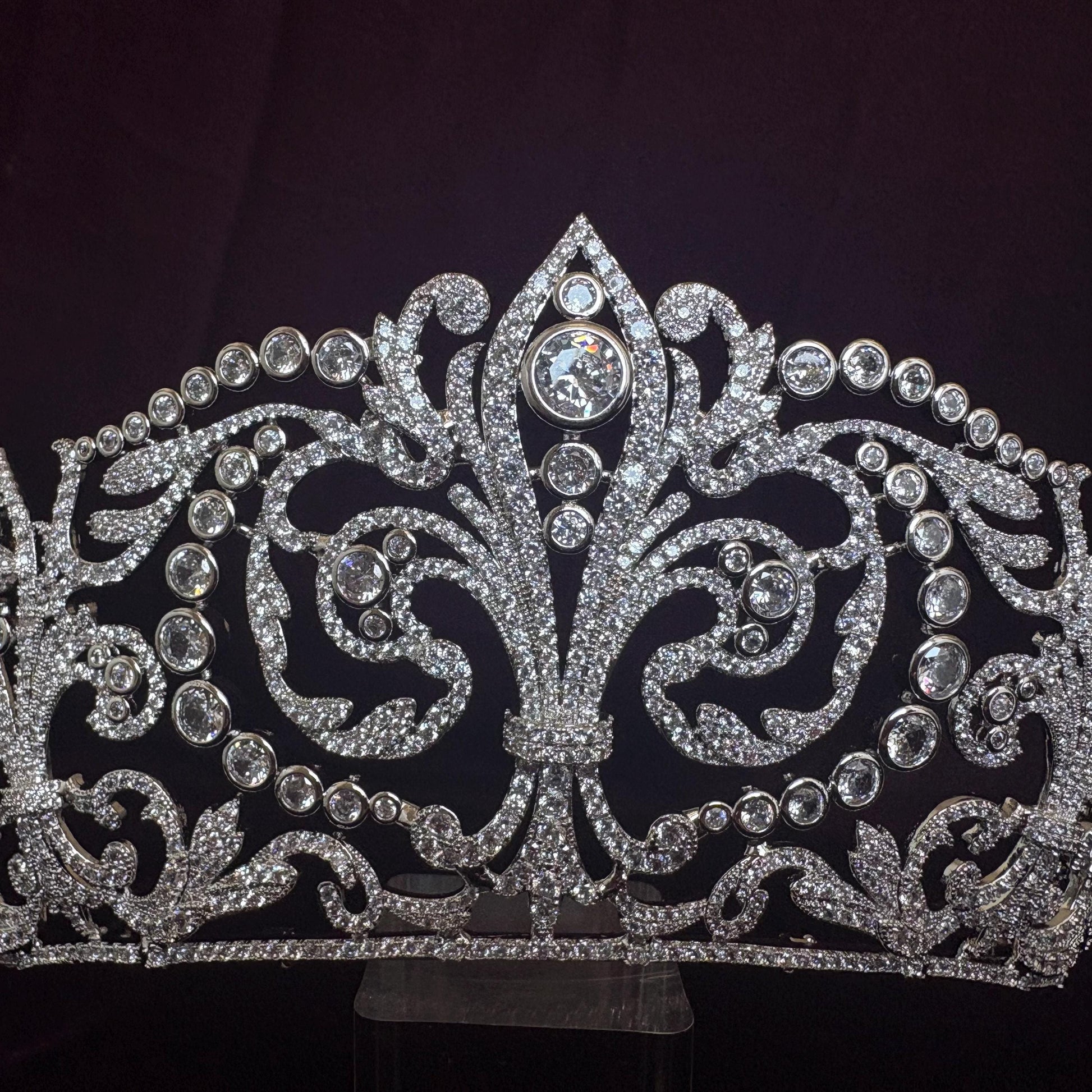 Baroque Bridal Tiara Fleur de Lis Wedding Crown Silver Queen Headpiece Luxury Vintage Big High Regal Diadem Cathedral Classic Wedding