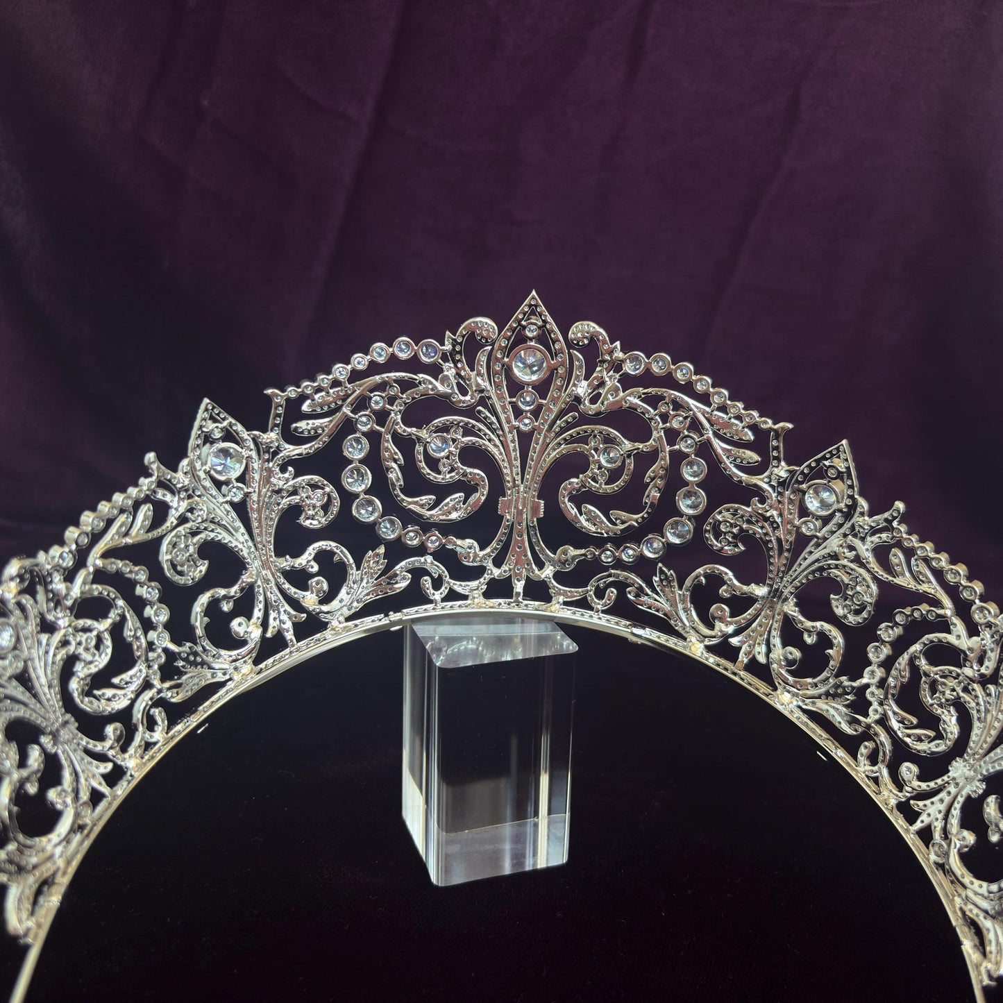 Baroque Bridal Tiara Fleur de Lis Wedding Crown Silver Queen Headpiece Luxury Vintage Big High Regal Diadem Cathedral Classic Wedding