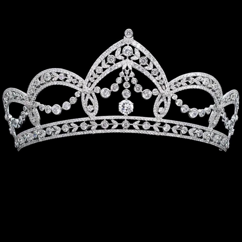 Art Deco Luxury Handmade Sparkling Cubic Zirconia Wedding Crown Baroque Bridal Tiara Vintage Queen Style Headpiece for Bride Baroque