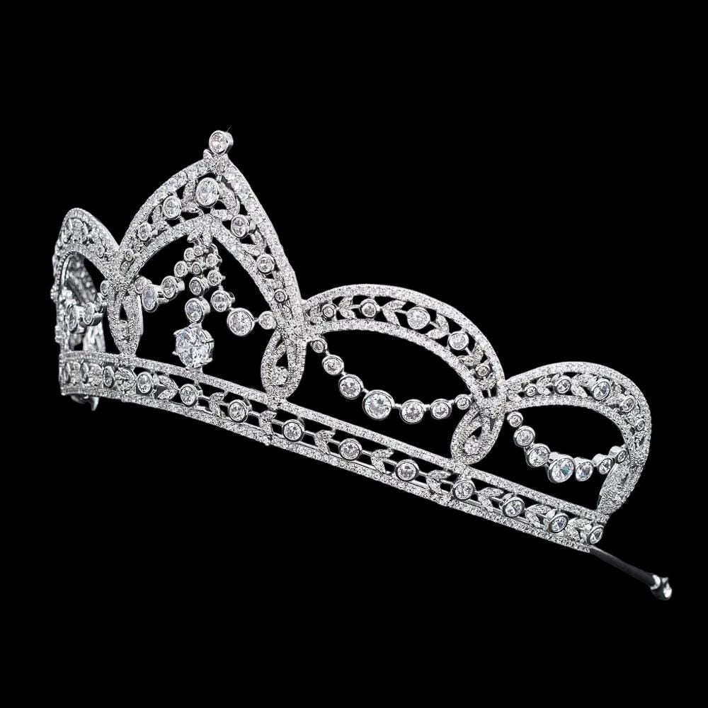 Art Deco Luxury Handmade Sparkling Cubic Zirconia Wedding Crown Baroque Bridal Tiara Vintage Queen Style Headpiece for Bride Baroque