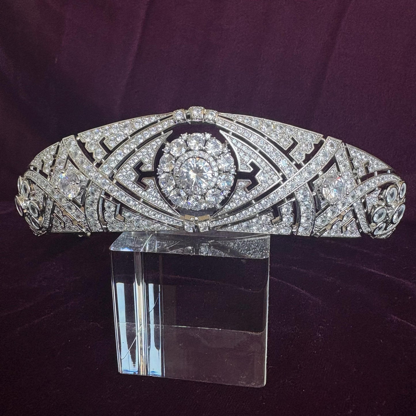 Classic Art Deco Vintage Royal Style Wedding Crown Floral Motifs Glam Sparkling Bridal Tiara 1920's Gatsby Party Prom Tiara