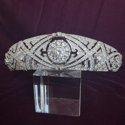 Classic Art Deco Vintage Royal Style Wedding Crown Floral Motifs Glam Sparkling Bridal Tiara 1920's Gatsby Party Prom Tiara