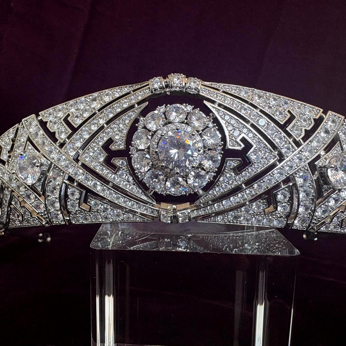 Classic Art Deco Vintage Royal Style Wedding Crown Floral Motifs Glam Sparkling Bridal Tiara 1920's Gatsby Party Prom Tiara