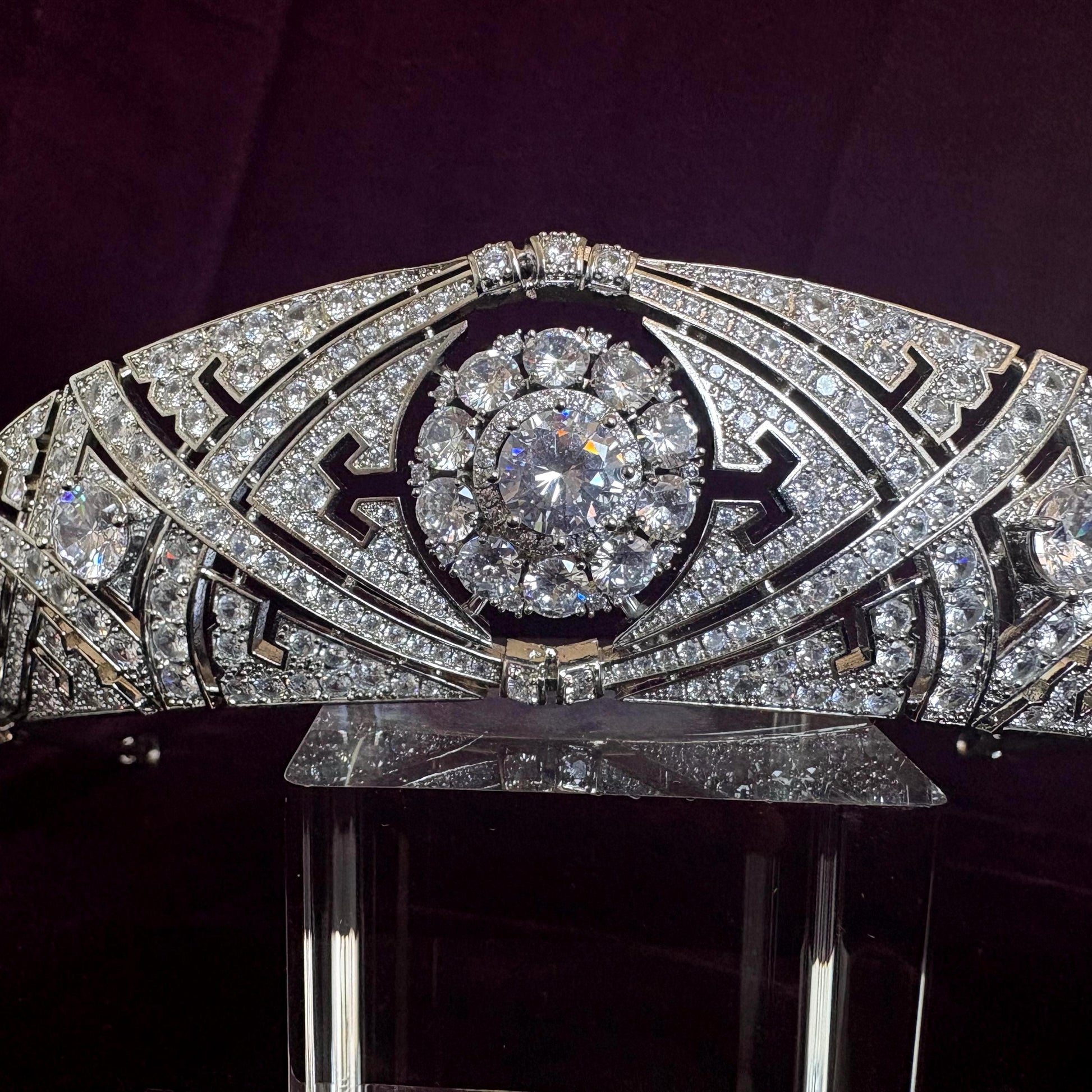 Classic Art Deco Vintage Royal Style Wedding Crown Floral Motifs Glam Sparkling Bridal Tiara 1920's Gatsby Party Prom Tiara