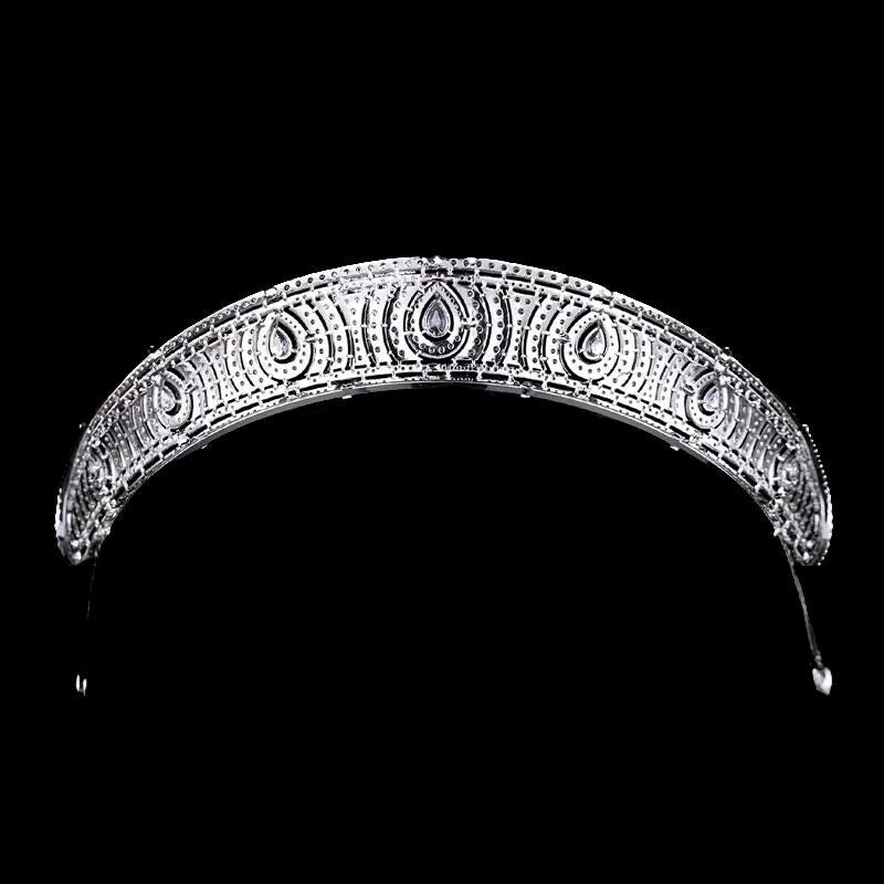 Art Deco Bandeu Tiara Vintage Antique Sytle Statement Wedding Crown Geometric 1920's Bridal Headpiece Ultra Reflective CZ Premium Tiara