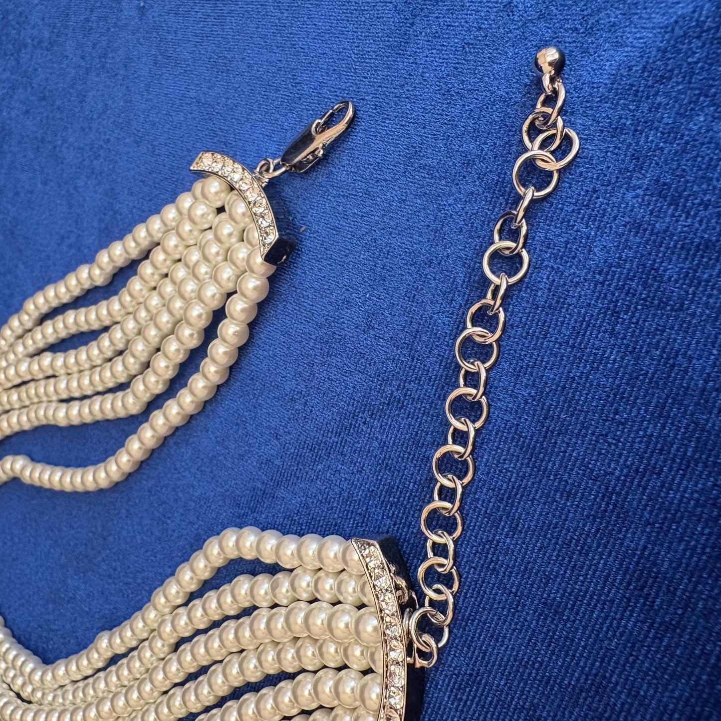 Something Blue Wedding Choker Cubic Zirconia Pearl Necklace 6 Strands Glass Pearl Choker Sapphire Royal Blue Event Prom Christmas Gift Jewel