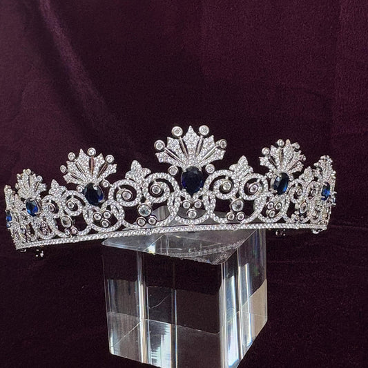 Something Blue Bridal Tiara Navy Blue Gem Sapphire Color Wedding Crown Luxury Diadem