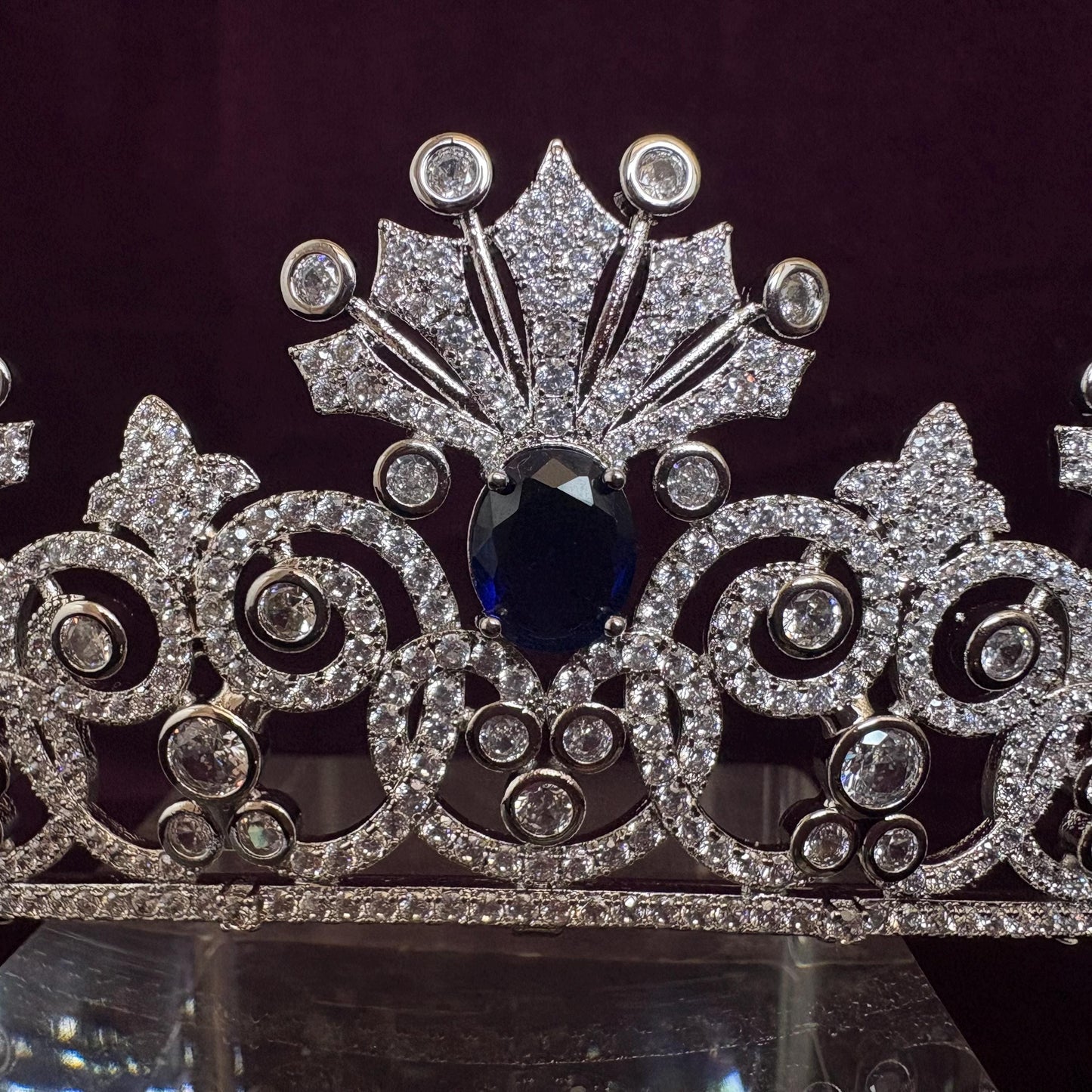 Something Blue Bridal Crown Navy Royal Blue Gem Sapphire Color Silver Wedding Tiara Elegant Luxe Headpiece for Bride Princess Diadem