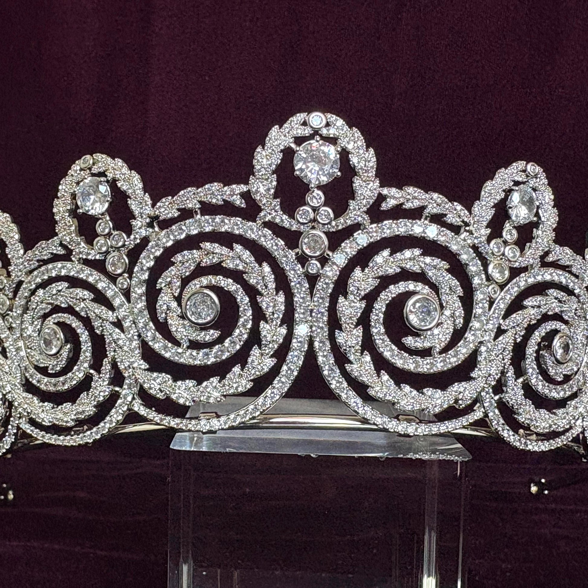 Art Nouveau Glamorous Silver Filigre Swirl Sprial Wedding Tiara for Bridal or Pageant Cubic Zirconia Handmade Regal Crown