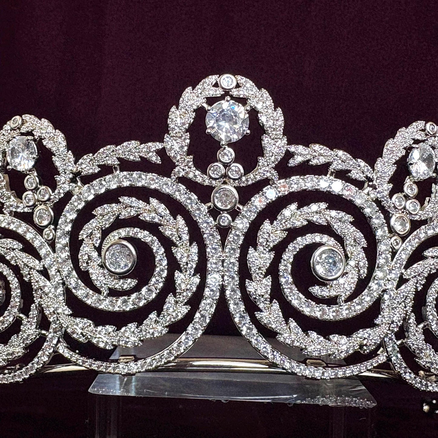 Art Nouveau Glamorous Silver Filigre Swirl Sprial Wedding Tiara for Bridal or Pageant Cubic Zirconia Handmade Regal Crown
