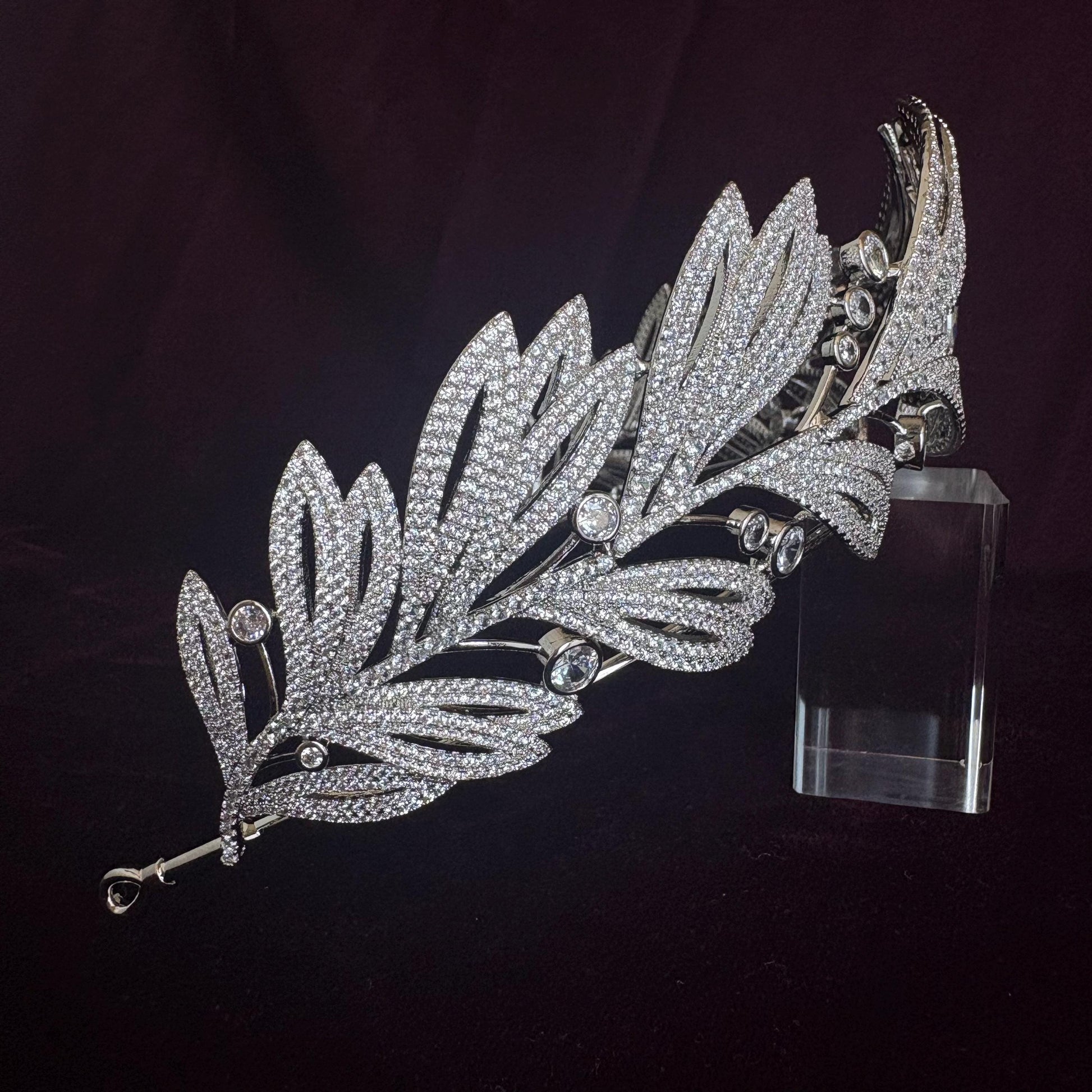 Laurel Leaf Greek Goddess Wedding Crown Olympian Mythology Design Ethereal Bridal Tiara Divine Style Drop Diamond Silver Headpiece