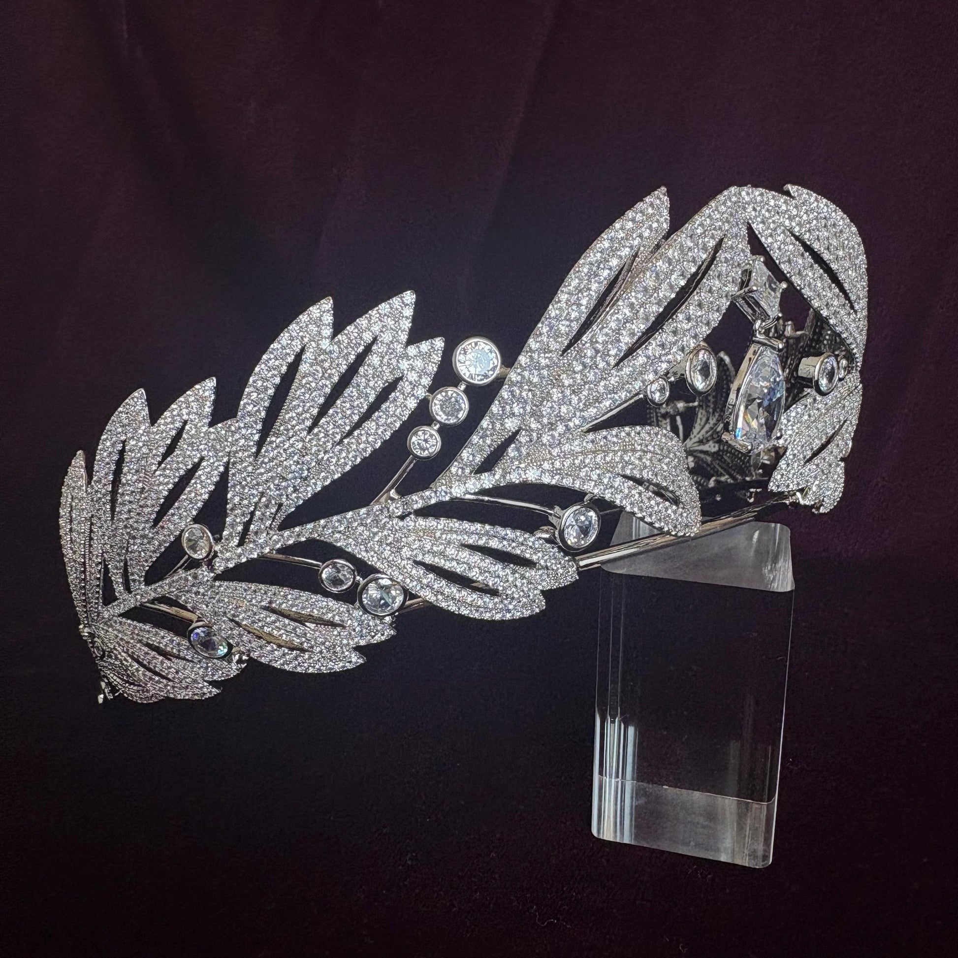 Laurel Leaf Greek Goddess Wedding Crown Olympian Mythology Design Ethereal Bridal Tiara Divine Style Drop Diamond Silver Headpiece