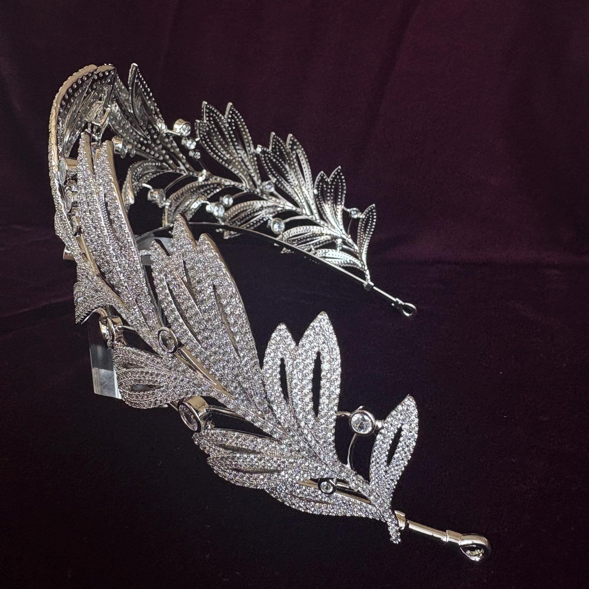 Laurel Leaf Greek Goddess Wedding Crown Olympian Mythology Design Ethereal Bridal Tiara Divine Style Drop Diamond Silver Headpiece