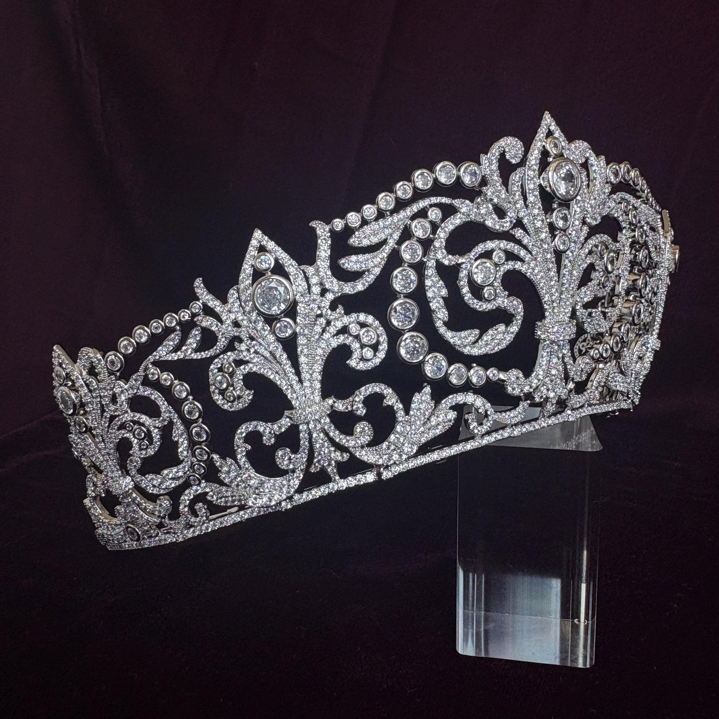 Baroque Bridal Tiara Fleur de Lis Wedding Crown Silver Queen Headpiece Luxury Vintage Big High Regal Diadem Cathedral Classic Wedding