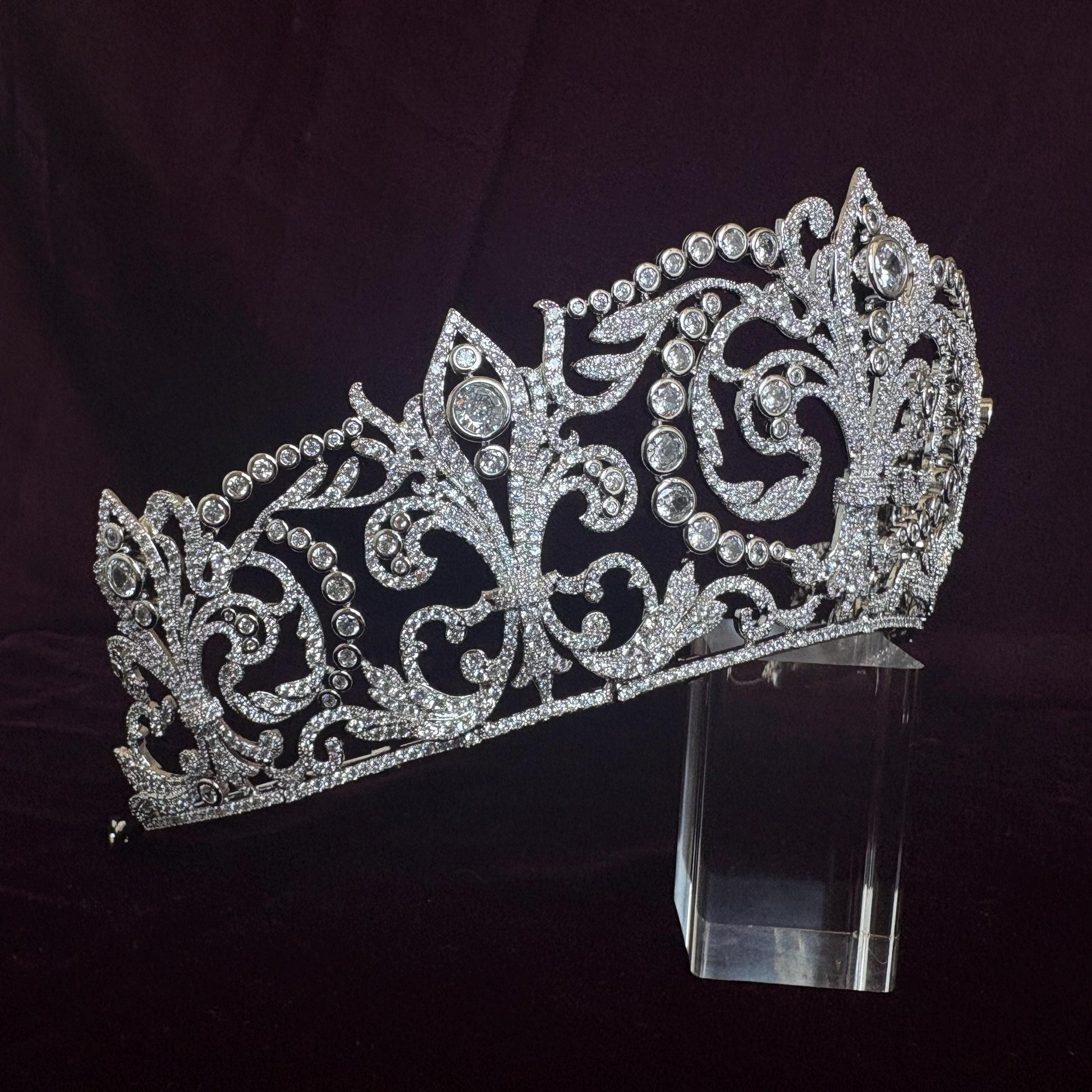 Baroque Bridal Tiara Fleur de Lis Wedding Crown Silver Queen Headpiece Luxury Vintage Big High Regal Diadem Cathedral Classic Wedding