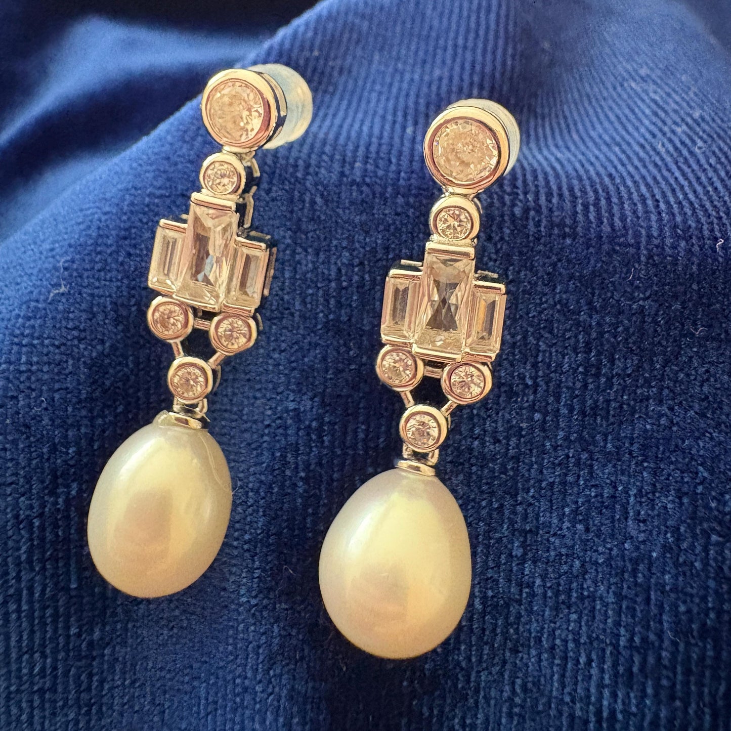 Drop Pearl Every Day Elegant Earrings Cubic Zirconia Statement 925 Sterling Silver Daily Jewelry Formal Classic Style Studs Pearl Jewelry