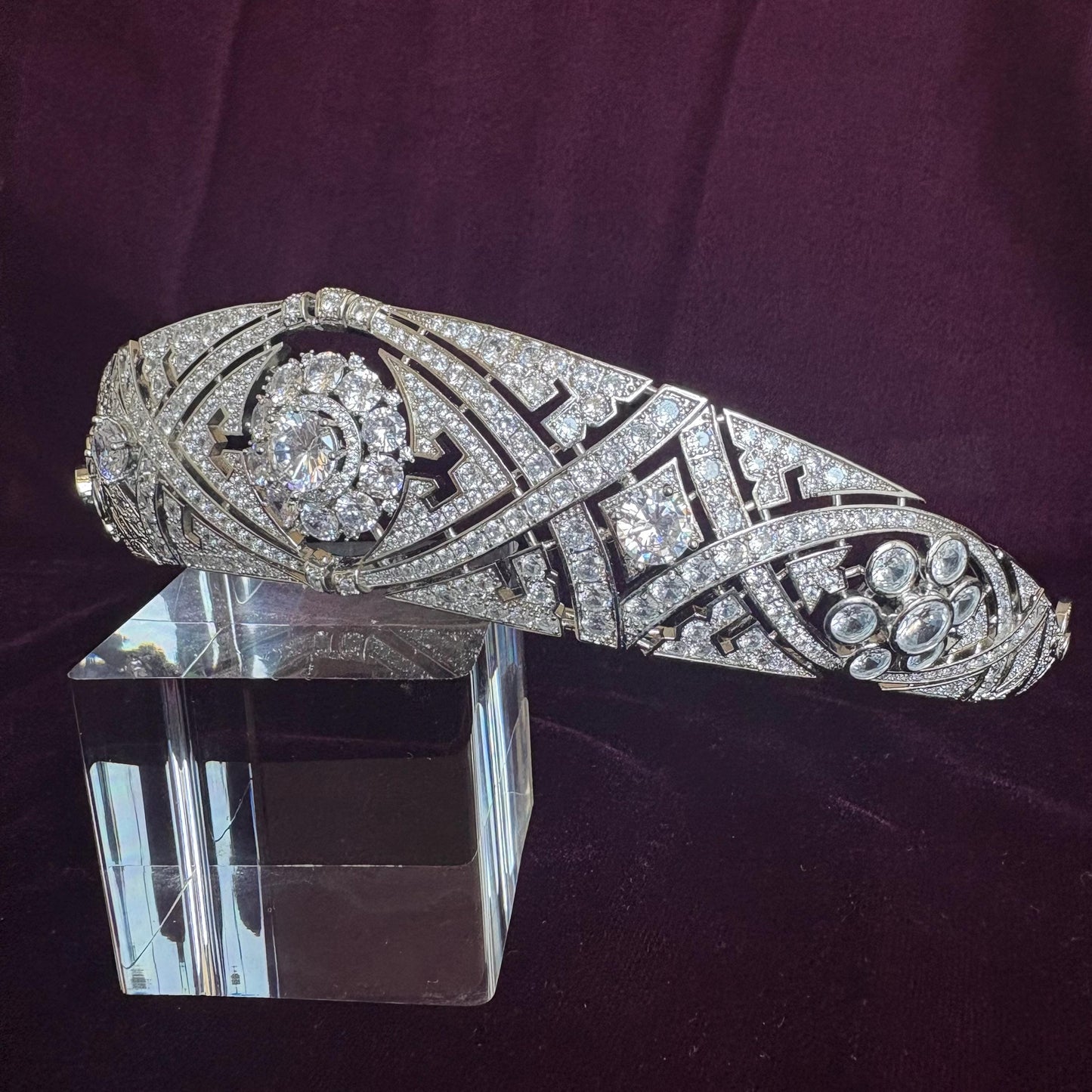 Classic Art Deco Vintage Royal Style Wedding Crown Floral Motifs Glam Sparkling Bridal Tiara 1920's Gatsby Party Prom Tiara