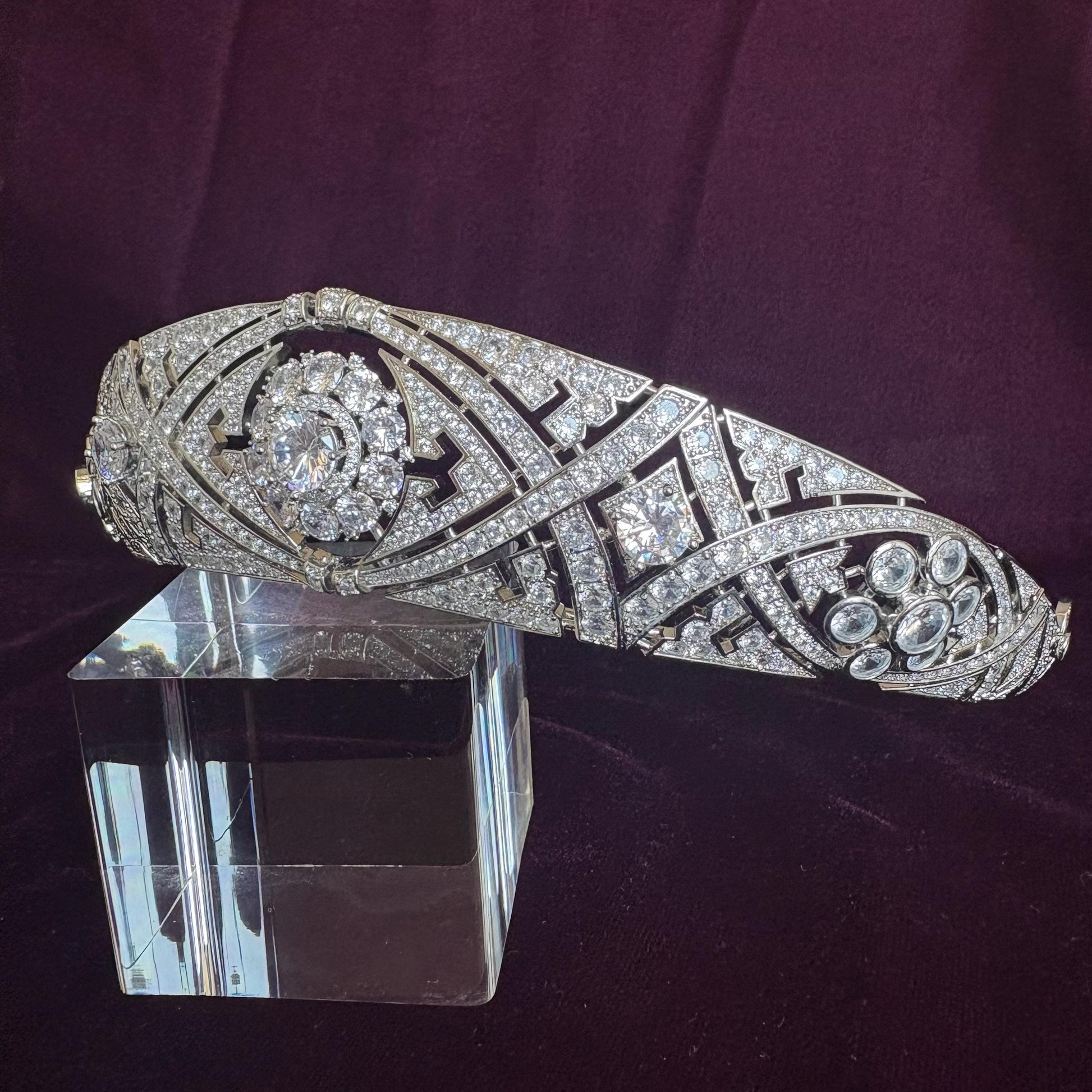 Classic Art Deco Vintage Royal Style Wedding Crown Floral Motifs Glam Sparkling Bridal Tiara 1920's Gatsby Party Prom Tiara