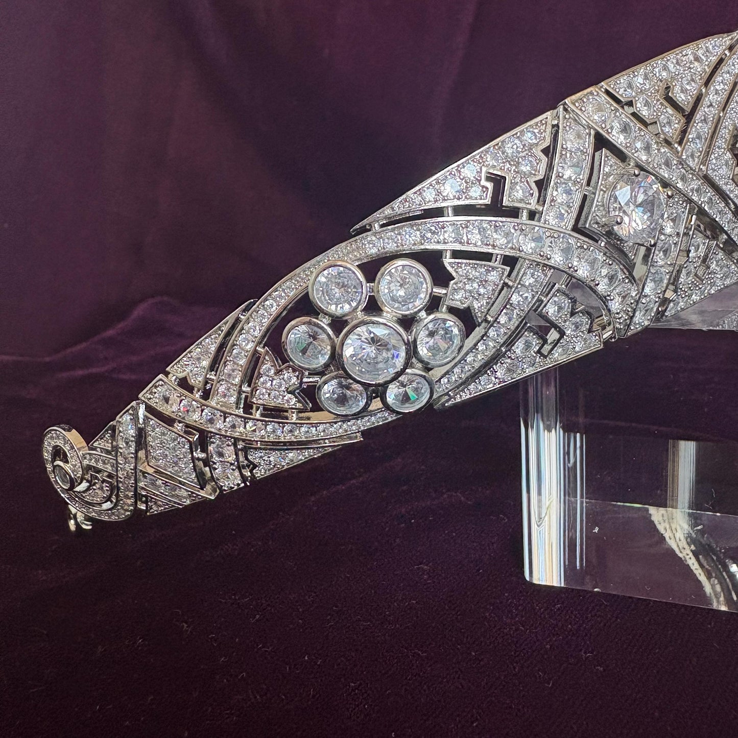 Classic Art Deco Vintage Royal Style Wedding Crown Floral Motifs Glam Sparkling Bridal Tiara 1920's Gatsby Party Prom Tiara