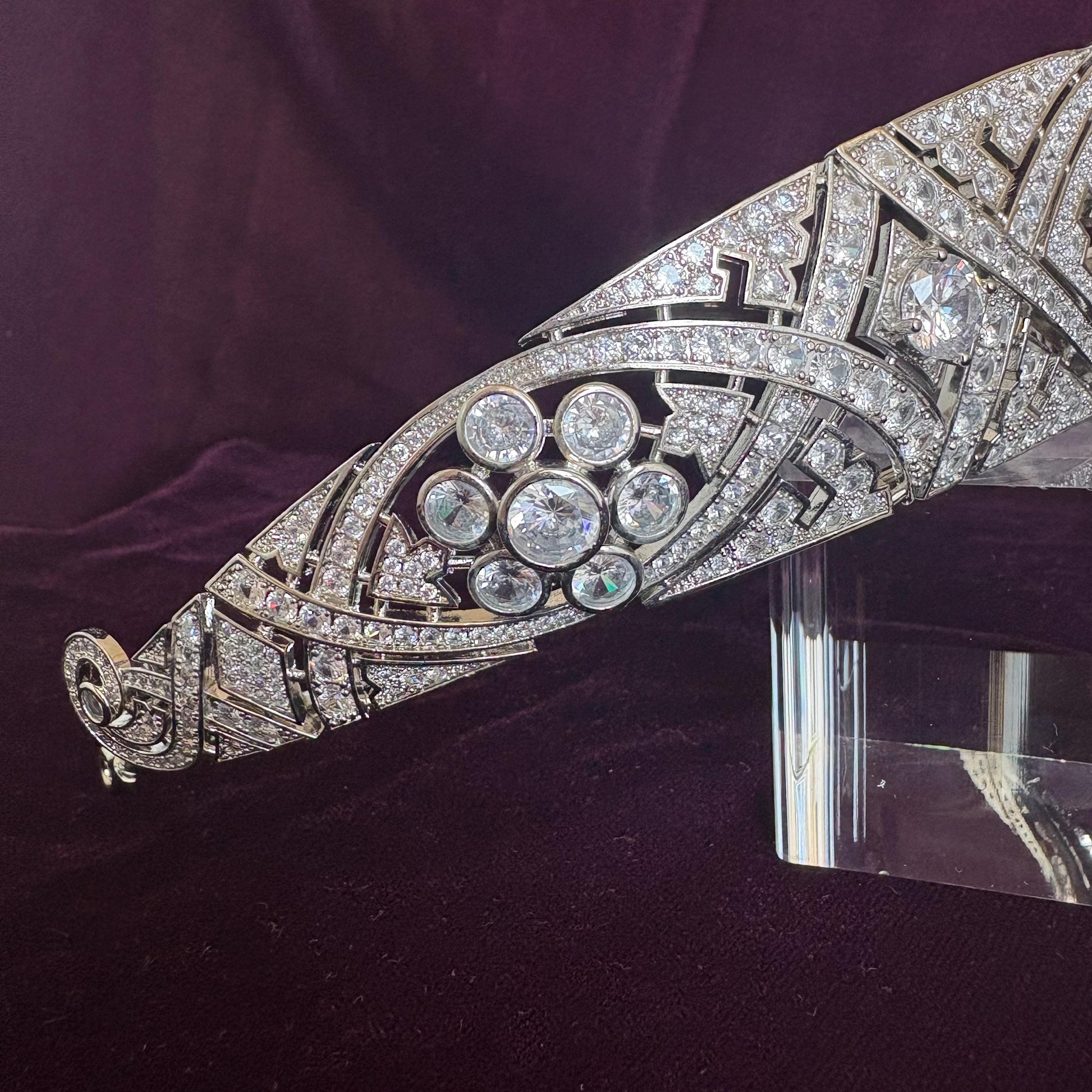 Classic Art Deco Vintage Royal Style Wedding Crown Floral Motifs Glam Sparkling Bridal Tiara 1920's Gatsby Party Prom Tiara