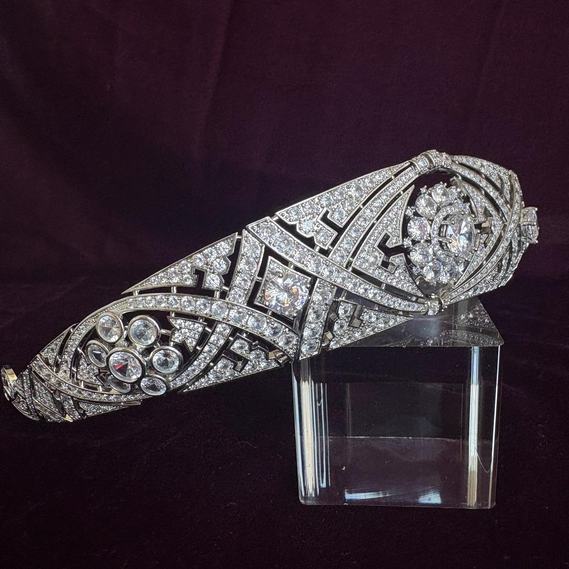 Classic Art Deco Vintage Royal Style Wedding Crown Floral Motifs Glam Sparkling Bridal Tiara 1920's Gatsby Party Prom Tiara