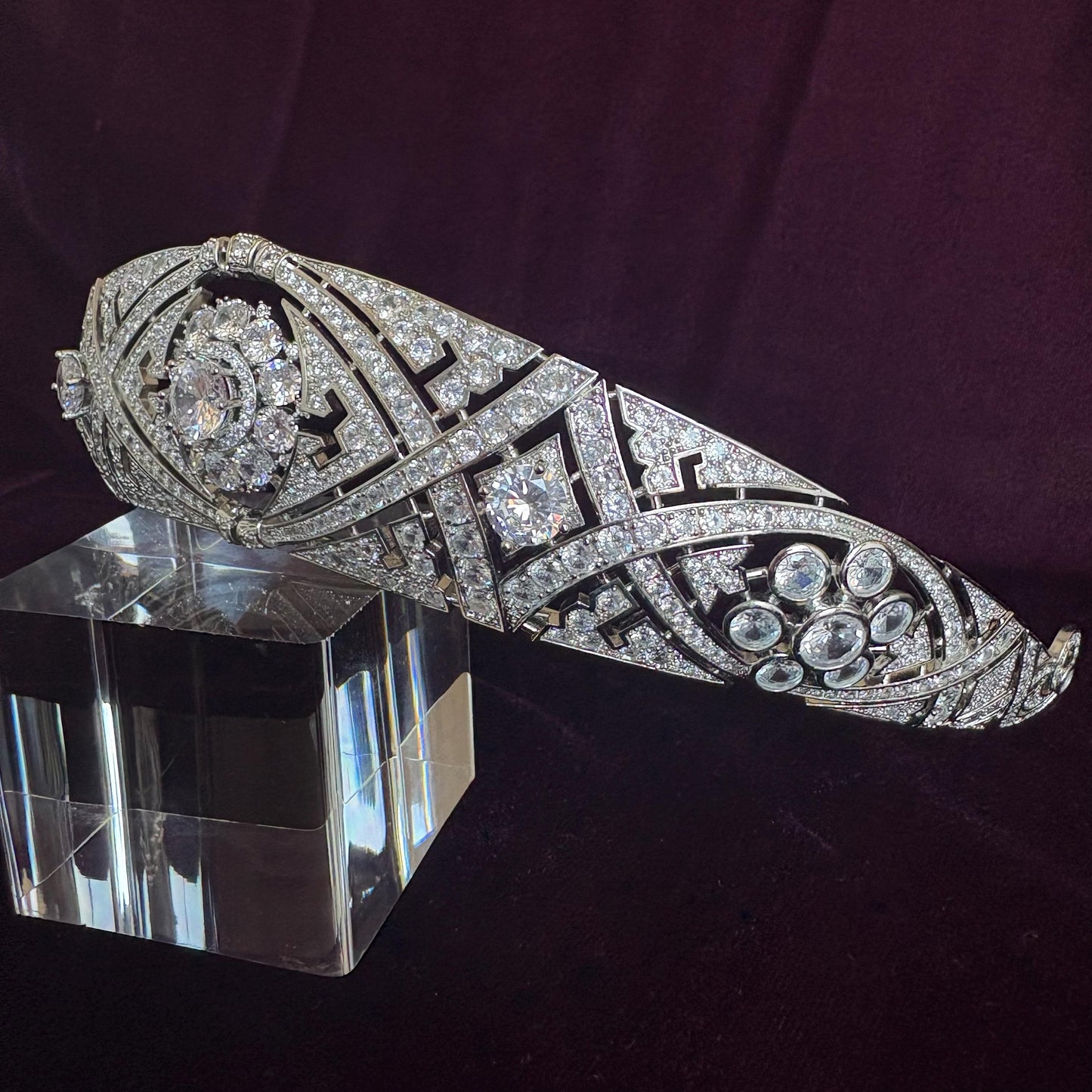 Classic Art Deco Vintage Royal Style Wedding Crown Floral Motifs Glam Sparkling Bridal Tiara 1920's Gatsby Party Prom Tiara